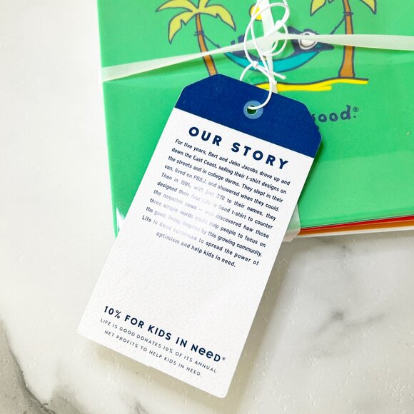 LIFE IS GOOD Set of 4 Melamine Square Plates 6" - Vintage Designs NEW - Picture 6 of 7